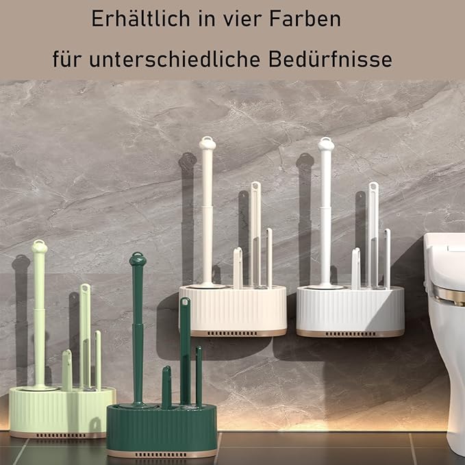 Basaza Toilet Brush and Holder Set Toilet Bowl Cleaning Brush and Holder for Bathroom Toilet Bowl Cleaner Brushes & Holders 4 in 1 Dark Green Bathroom Accessories Wall Mounted or Floor Standing