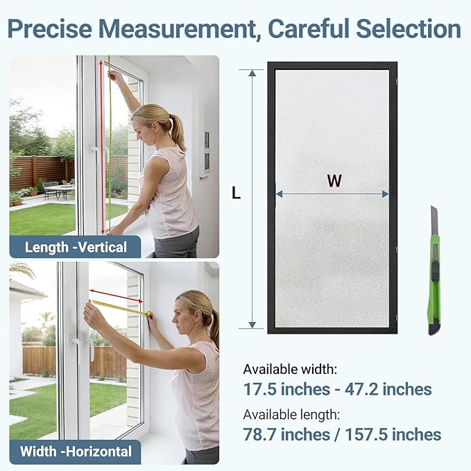 Pure Frosted Glass Window Privacy Film 24 Hour Two Way Privacy, Removable, Static Cling, Ideal for Privacy scenarios Such as Home Office Doors and Windows (35.4 x 78.7 Inch)