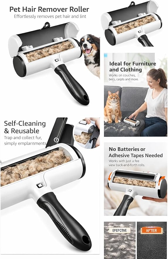 Pet Hair Remover, Cat Lint Roller, Fur Remover Roller, Dog Hair Remover for Couch, Furniture, Carpet, Sofa and Bedding