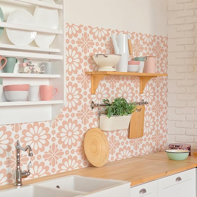 AM AMAONM 10pcs 20x20cm Removable Square Vintage Floral Pattern Tile Stickers 3D Decorative Peel and Stick Vinyl Self Adhesive Wall Tiles Decor Decals for Kitchen Backsplash Bathroom Furniture (F)
