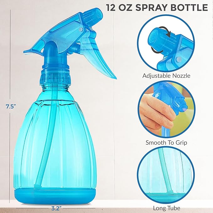 DilaBee 1-Piece 12oz Empty Spray Bottles for Cleaning, Spray Bottle for Hair, Plant Mister, BBQ Spritzer - Squirt Bottles for Liquids, Water Sprayer - Blue Squirt Bottle, Water Mister - BPA-Free