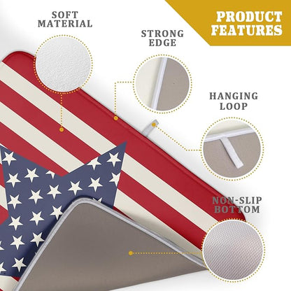 Blue Star Patriotic July of 4th Dish Drying Mat for Kitchen Counter 18x24 Independence Day Red Striped Absorbent Reversible Microfiber Drying Mats Kitchen Countertop Protector Dishes Drainer Rack Pad
