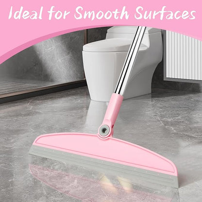 Multifunction Silicone Broom, 54 Inch Adjustable Long Handle Rubber Broom Sweeper for Floor Bathroom Kitchen Shower Pet Hair Glass(Gray Pink)