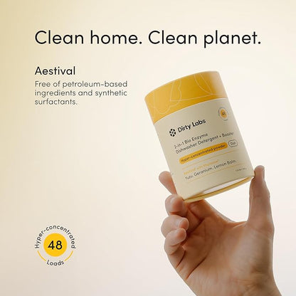 Dirty Labs | Dishwasher Detergent and Booster | Aestival Scent | 48 Loads (1 lb) | Ultra Clean, Spot Free, Quick Wash Optimized | Hyper Concentrated