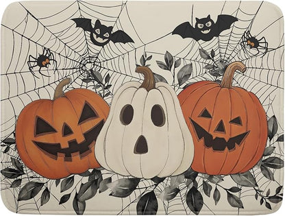 Halloween Pumpkin Dish Drying Mat for Kitchen Counter 18x24 Black Bat Spiderweb Holiday Scary Theme Absorbent Reversible Microfiber Drying Mats Kitchen Countertop Protector Dishes Drainer Pad