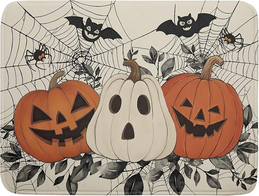 Halloween Pumpkin Dish Drying Mat for Kitchen Counter 18x24 Black Bat Spiderweb Holiday Scary Theme Absorbent Reversible Microfiber Drying Mats Kitchen Countertop Protector Dishes Drainer Pad