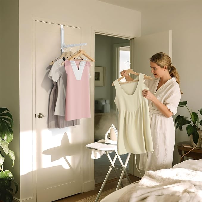 BAKON Over The Door Hangers, Over Door Hooks for Hanging, Small Space Dual Folding Portable Over Door Clothes Hanger for Clothes, Hats, Bags and Towels. (2, White(Update))