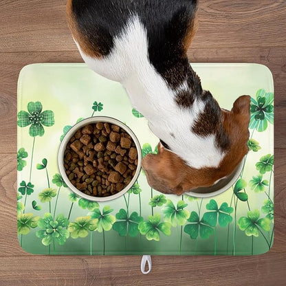 St Patrick's Day Dish Drying Mat for Kitchen Counter Green Lucky Shamrock Pattern Drying Mat 18x24 Inch Spring Holiday Absorbent Dish Drainer Mat Kitchen Accessories