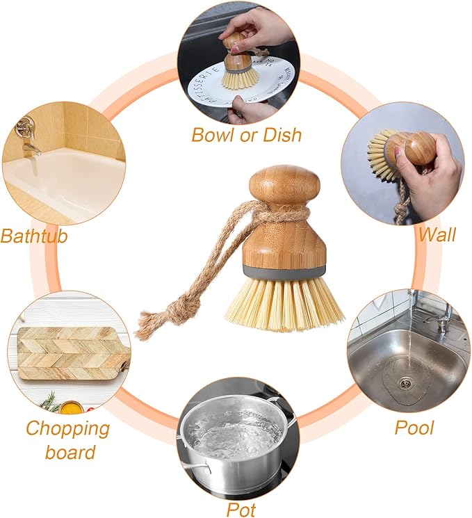 Zopeal 4 Pcs 16 oz Kitchen Soap Dispenser Set with Bamboo Tray and Dish Brush Plastic Soap Dispenser Set with Waterproof Labels for Hand Dish Lotion(Transparent)
