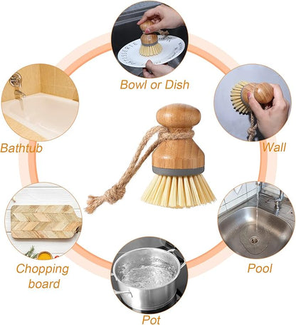 Zopeal 4 Pcs 16 oz Kitchen Soap Dispenser Set with Bamboo Tray and Dish Brush Plastic Soap Dispenser Set with Waterproof Labels for Hand Dish Lotion(Transparent)