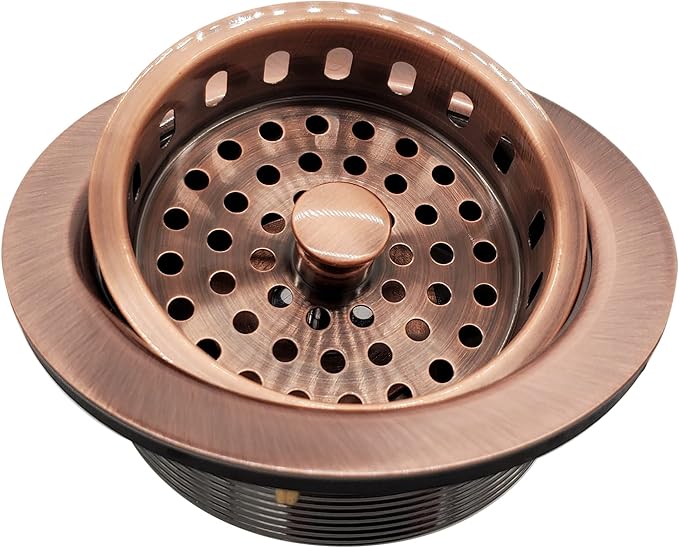Westbrass A214-11 3-1/2" Post Style Large Kitchen Sink Basket Strainer, Antique Copper