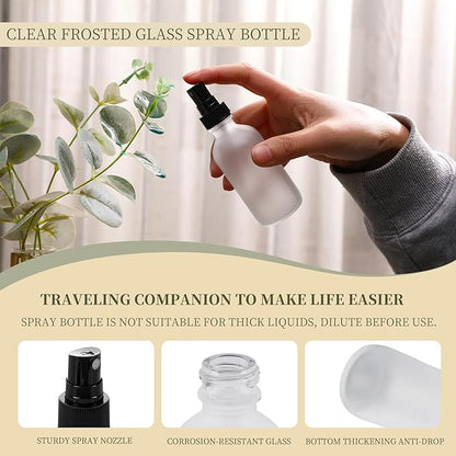 NOOEEISS Green Glass Small Spray Bottles 2 oz 48 Packs,Fine Mist Sprayer Pretty Finish,Refillable Containers mini spray bottles for Cleaning Solutions and Skin Care (Clear Frosted 48Pack)