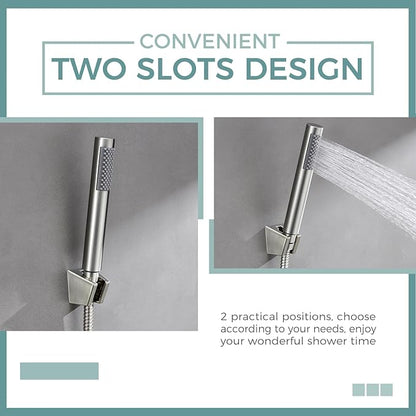 Handheld Shower Head Bracket with Two Slot, Aomasi Bidet Sprayer Hanger Bathroom Hose Shower Wand Holder Wall Mount Brushed Nickel