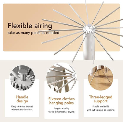 Tripod Clothes Drying Rack,Space Saving Laundry Drying Rack,Drying Rack Clothing Foldable,Clothes Dryer Rack,Folding Cloth Rack for Laundry,16 Aluminium Poles