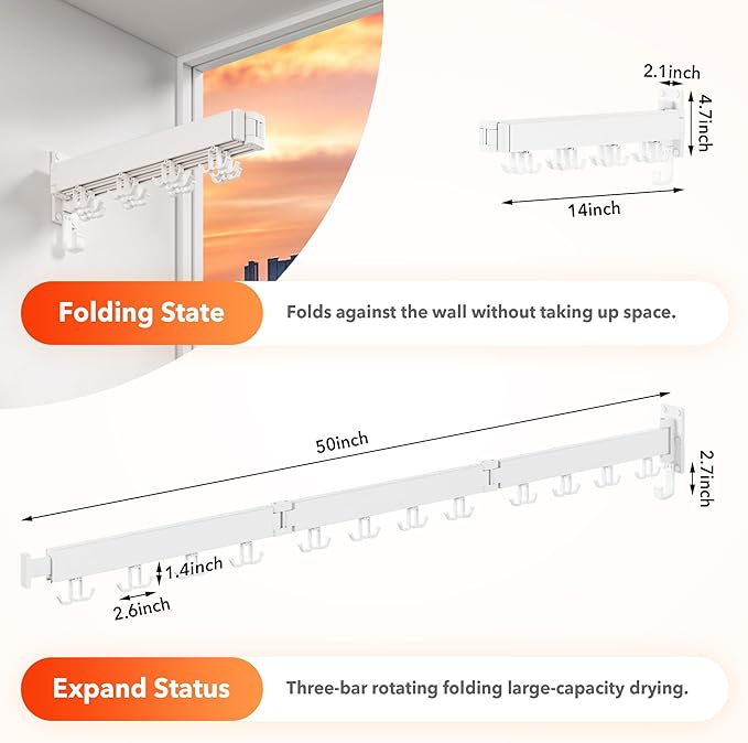 HEILAIYI Drying Rack Clothing Wall Mounted,Clothes Drying Rack,Laundry Drying Rack,Collapsible Dying Racks for Laundry,Foldable Clothes Dryer Rack,Clothes Hanger Rack Wall Mount