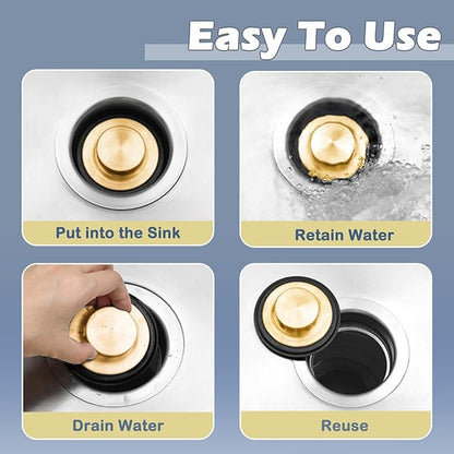 3 3/8 inch (86 mm) Stainless Steel Sink Stopper, Kitchen Garbage Disposal Plug with Wide Rim, Fits Standard 3.5 Inch Drains, Durable and Rustproof - Gold