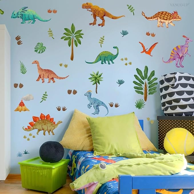 Wall Stickers Decals Kids Peel and Stick Removable for Nursery Kids Bedroom Living Room décor Boys Playroom (Colorful Dinosaurs)