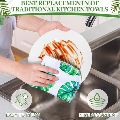 36 Pack Leaves Reusable Cleaning Cloths Washable Cotton Kitchen Towels for Home (Green)