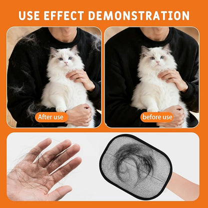 2-in-1 Flea Comb & Electrostatic Glove Set for Cats & Dogs | Removes Fleas, Tangles, Loose Hair & Dander | Bonus Pet Hair Remover for Furniture, Carpet & Bedding