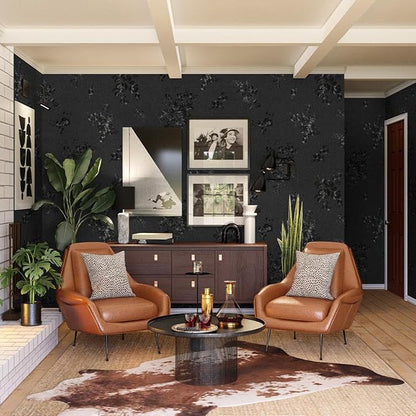 Black Peel and Stick Wallpaper 118inL 17.7inW Black Silk Embossed Floral Contact Paper for Cabinets Drawers Furniture Textured Flower Removable Wallpaper for Kitchen Bathroom Waterproof Thicken