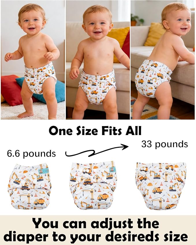 ALVABABY Baby Cloth Diapers 6 Pack with 12 Inserts Cloth Diaper Covers Adjustable Washable Reusable for Baby Girls and Boys