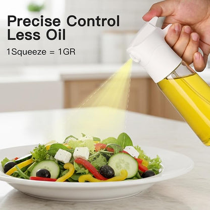 NYXVAULT，A 300ml glass olive oil spray bottle, with precise dosage control, works as a practical kitchen，air fryer tool for salads, frying, grilling (White)