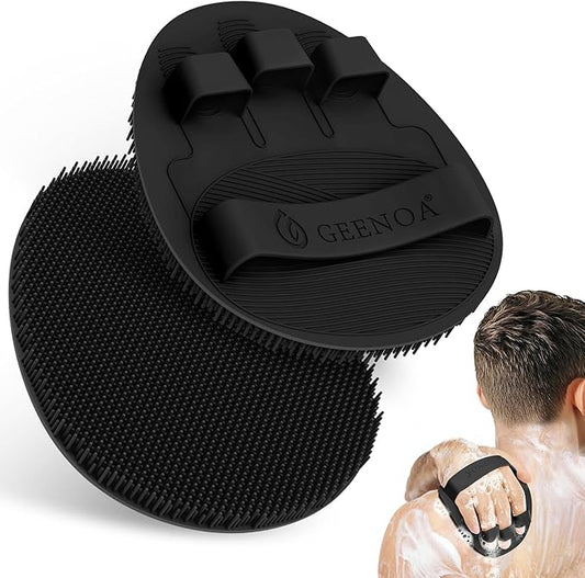 Upgrade Silicone Bath Glove with Straps, 360° Anti-Slip & Enlarged Exfoliating Body Scrubber for Rich Foaming Deep Cleaning, No-Grip & Hand-fit Shower Scrubber for All Skin Types(Blackx2)