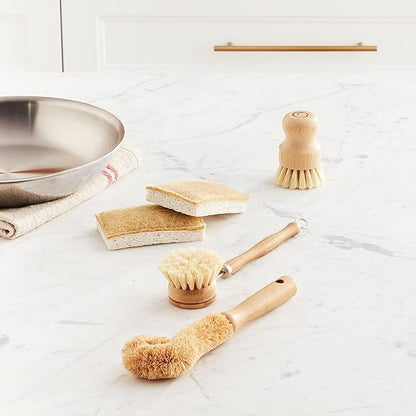 Tieralia Bamboo Dish Brush Gift Set – 5-Piece Kitchen Cleaning Set with Bottle Brush, Round Scrub Brush, Palm Brush & 2 Plant-Based Sponges | Wooden Handle Cleaning Tools for Dishes & Surfaces