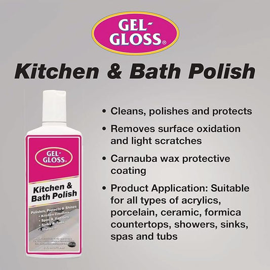 Industries Gel-Gloss Kitchen and Bath Cream Wax Polish, 8 Fluid Ounces -GG-8