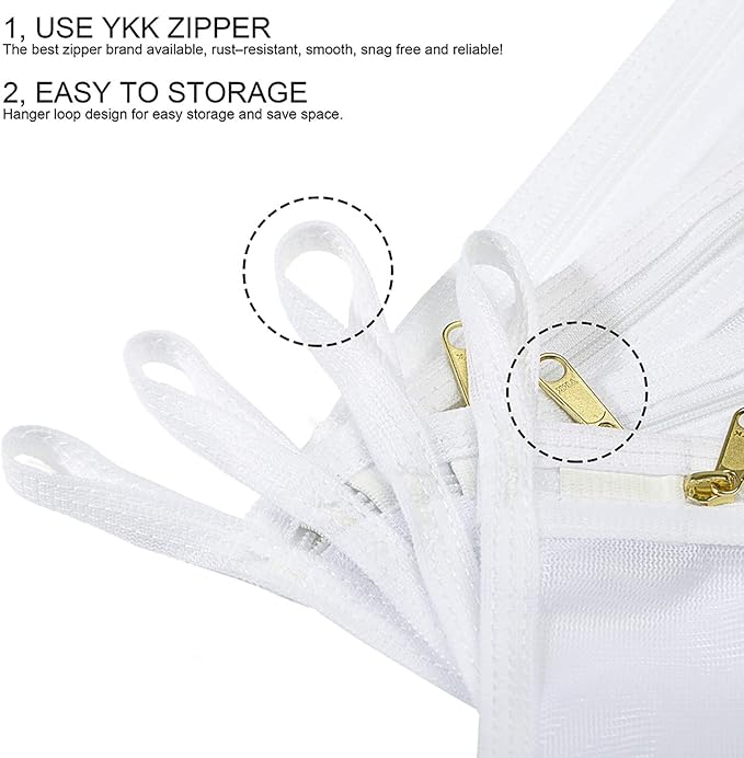 TENRAI Delicates Laundry Bags, Bra Fine Mesh Wash Bag for Underwear, Lingerie, Bra, Pantyhose, Socks, Use YKK Zipper, Have Hanger Loops, Small Openings (White, 3 Small)