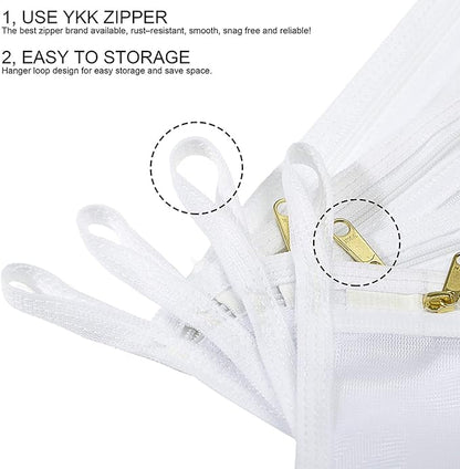 TENRAI Delicates Laundry Bags, Bra Fine Mesh Wash Bag for Underwear, Lingerie, Bra, Pantyhose, Socks, Use YKK Zipper, Have Hanger Loops, Small Openings (White, 3 Small)