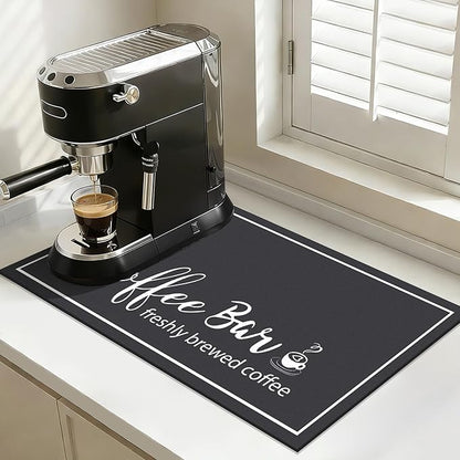 Findosom 12"x 20" Dish Drying Mat, Super Absorbent & Cuttable Coffee Mat, Hide Stain Bar Mat for Kitchen Counter, Coffee Bar Accessories, Black