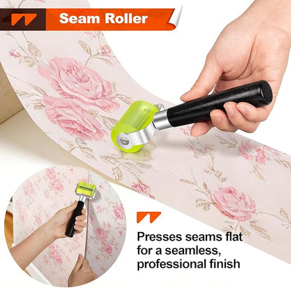 WRAPXPERT Wallpaper Tools, Smoothing Tool Kit for Peel and Stick Wallpaper/Contact Paper/Vinyl Backsplash Applying, with Squeegee Smoother, Seam Roller, Razor Scraper, Knife and Blades