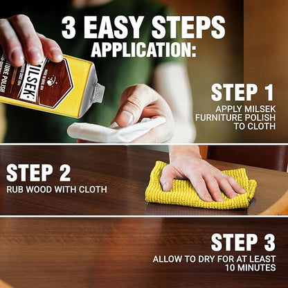 Milsek Furniture Polish and Wood Cleaner with Lemon Oil - Multipurpose Solution for Home Improvement from Hardwood Floors to Kitchen Cabinets - 12 Fl Oz (Pack of 2) with Microfiber Towel