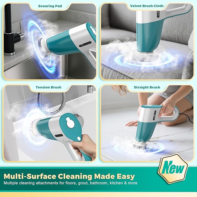 Steam Cleaner with Electric Spin Brush, No Manual Scrubbing, 1200W 2-in-1 Steamer for Cleaning Tool, 2 Modes, 11 Accessories, Detachable Long Handle for Home, Floor, Tile, Grout, Bathroom(Green)