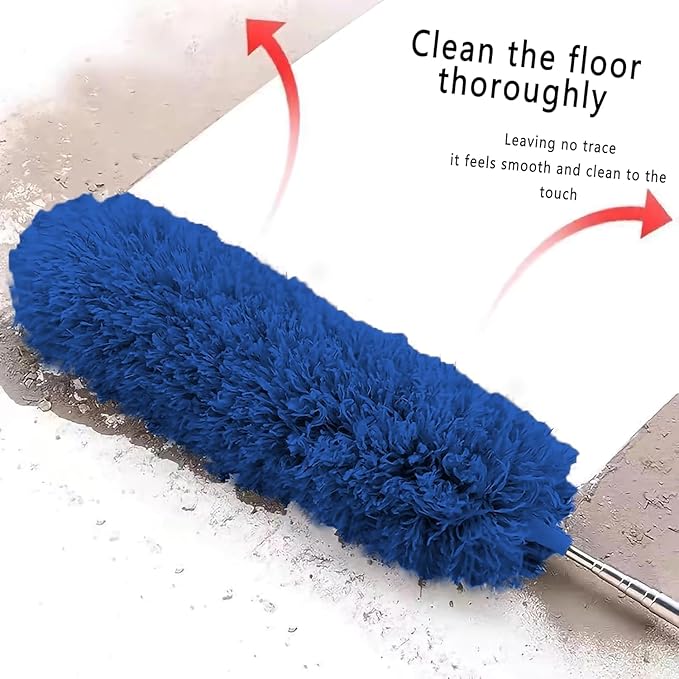 Dusters for Cleaning High Ceiling Fan, Microfiber Feather Duster with 30'' to 100'' Telescoping Extension Pole, Long Extendable Duster for Home Car Furniture Cobweb - Blue