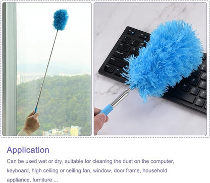 MECCANIXITY Microfiber Cleaning Duster, 14 to 35 Inch Washable Extendable Brush Flexible Feather Duster for Window Furniture, Blue