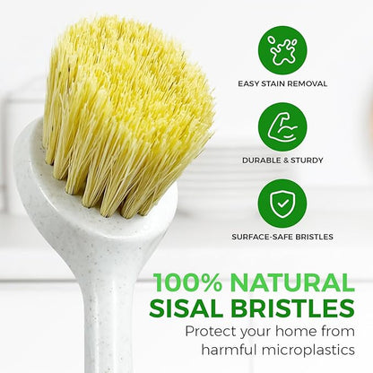 Bamboo Dish Brush Set of 2 - Dishwasher Brush w/Handle Made of Wheat Straw & Sisal Bristles - Non Scratch Kitchen Scrub Brush for Dishes, Pots & Pans - Dish Scrubber w/Plastic Free Bristles