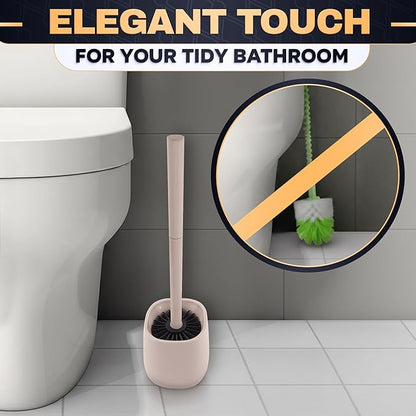 Toilet Brush and Holder Set - Silicone Toilet Brush Cleaner with Cream Holder Base, Compact Bath Accessory for Small Spaces - Easy to Place & Simple to Store After Use, Plastic Bathroom Cleaning Tool