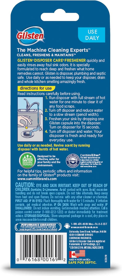 Glisten Disposer Care Freshener, Odor Eliminator, Quick & Easy-to-Use Garbage Disposal Freshener, Lemon Scent, 10 Use (Pack of 3)