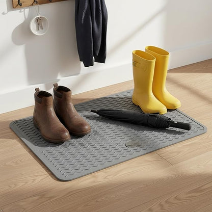 Silicone Drying Mat 16 × 12 – Dark Gray Non-Slip Sink Mat for Kitchen Counter, Heat-Resistant Food-Grade Dish Pad, Easy-Clean Multipurpose Drawer Liner (Dark Gray, 16'' x 12'')