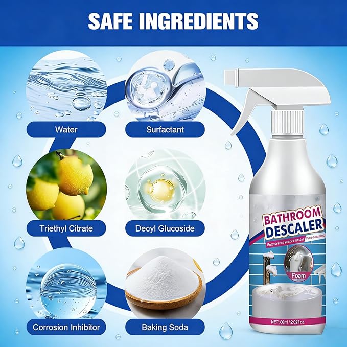 Bathroom Descaler Foam Cleaner - Quickly Dissolves Hard Water Stains,Soap Scum & Limescale,Bathroom Cleaner Spray,Use on Tiles,Shower Glass and Sink Rinse Cleaning Foam (1 PCS)