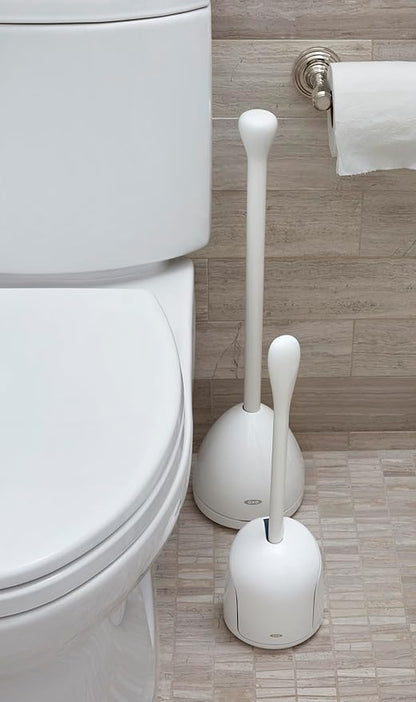 OXO Good Grips Compact Toilet Brush & Canister, Toilet Bowl Brush and Holder with Automatic Canister Door, Bathroom and Small Spaces Cleaning Supplies Essential