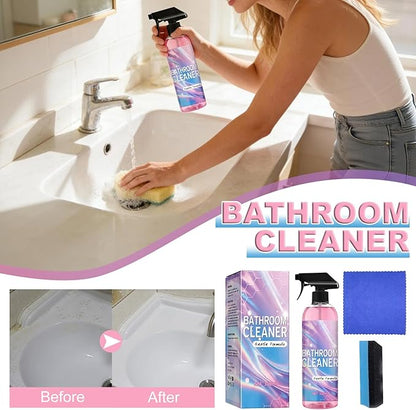 Bathroom Cleaner Gentle Formula Spray, 300ml with Cleaning Cloth and Sponge, Pink Liquid