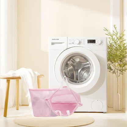 laundry bag with handles mesh laundry bags washing machine laundry totes travel storage and sorting bag for Clothes laundry bag for delicates(Pink)