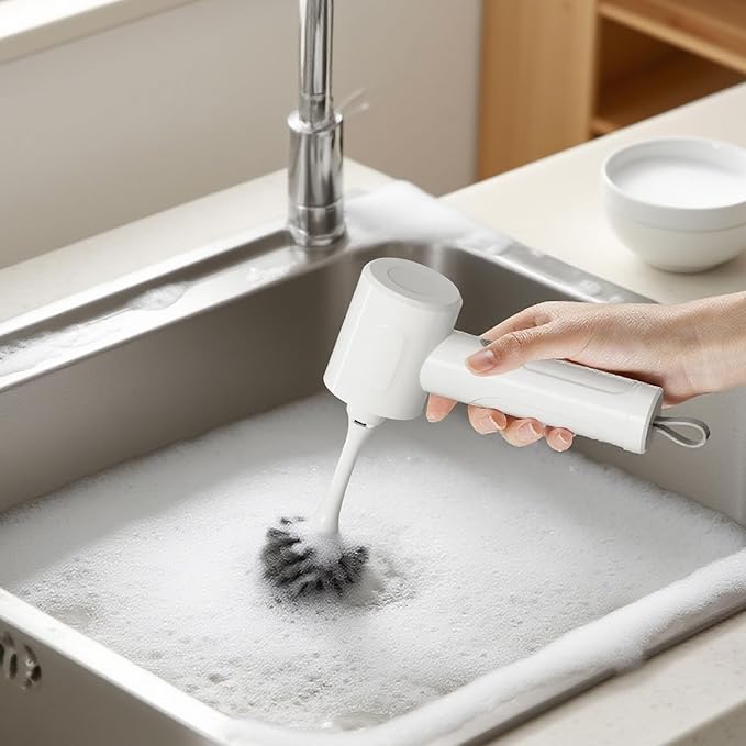 Electric Spin Scrubber - Cordless Handheld Cleaning Brush with 2 Speeds & 4 Brush Heads, Rechargeable 1500mAh Battery for Kitchen Sink, Bathroom Tile, Stovetop, Glass, Car Detailing