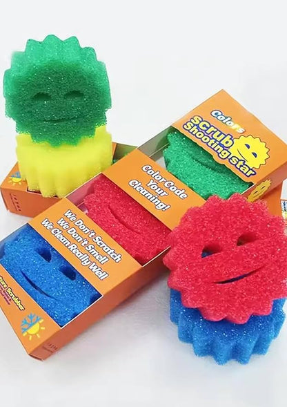 Scrub Shooting Star Color Sponges - Scratch Free Multipurpose Dish Sponges for Kitchen, Bathroom and Household Cleaning (3 Count)