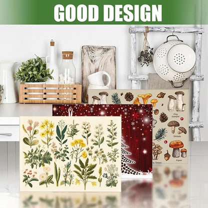 Floral Microfiber Dish Drying Mat XL for Kitchen Counter Absorbent Large Dish Drying Pads Reusable Washable Plants Herbs Draining Mat 18x24 Inch