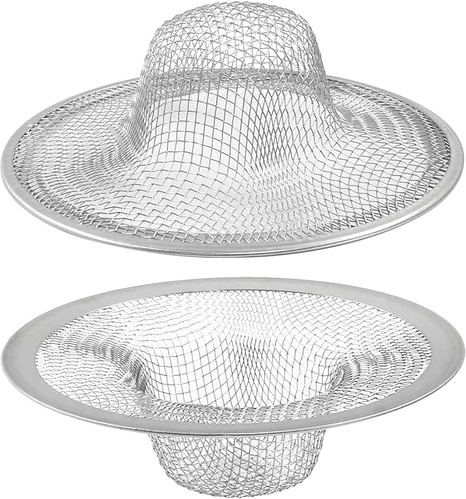 Piutouyar 2 Pack Stainless Steel Kitchen Sink Strainer, 3.5 Inch Diameter Mesh Basket Large Round Filter Kitchen Drain Strainer Food Catcher for Bathroom Bathtub Wash Basin Garbage