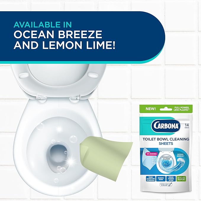 Carbona Toilet Bowl Sheets | Ocean Breeze Scent | Powerful Toilet Bowl Cleaner | 14 Sheets | Less Plastic Waste